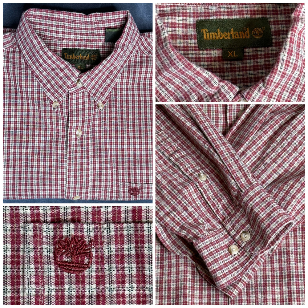 Timberland Button Up Shirt Men's Size XL Long Sleeve Red Plaid Heavy Cotton
